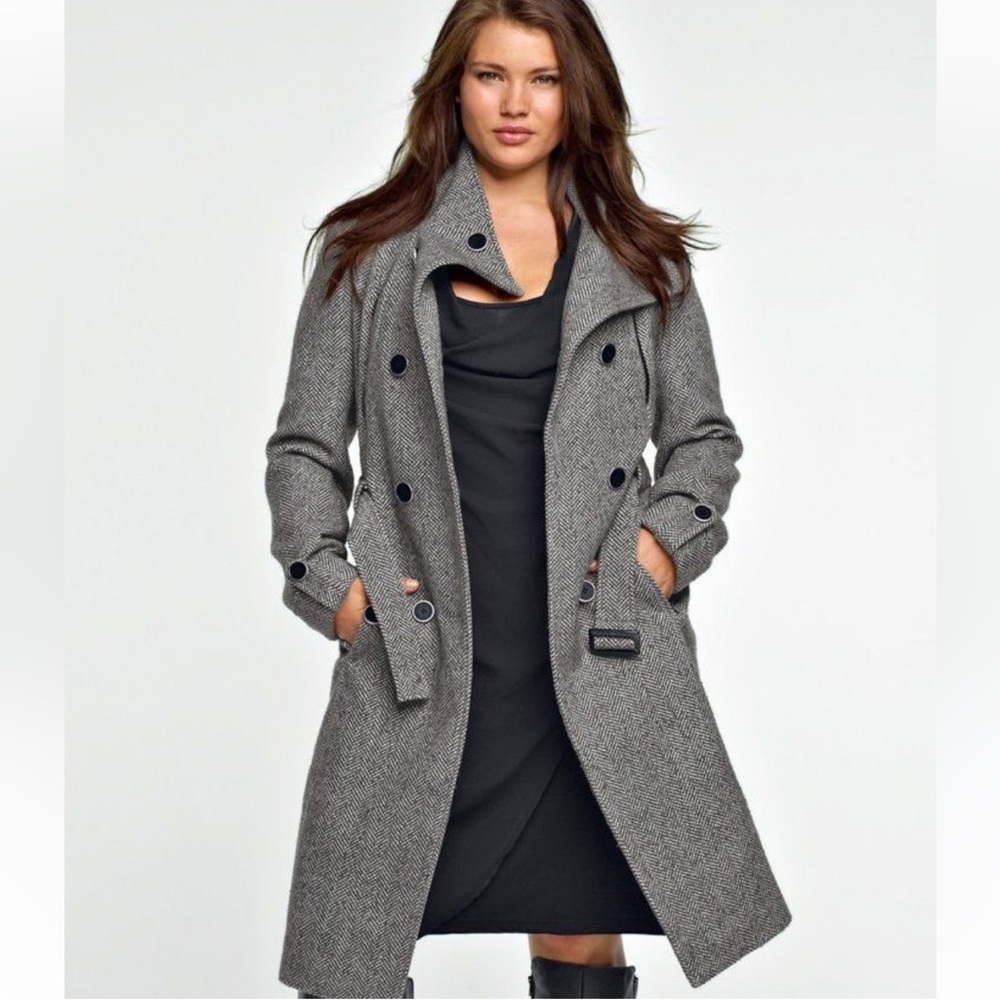 Womens Gray Double-Breasted Wool Blend Coat - Picture 1 of 11